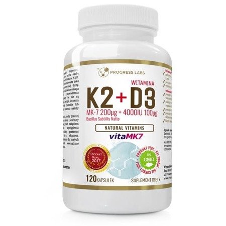 Progress Labs Witamina K2 MK-7 200µg + D3 100µg 4000IU suplement diety 120 kapsułek