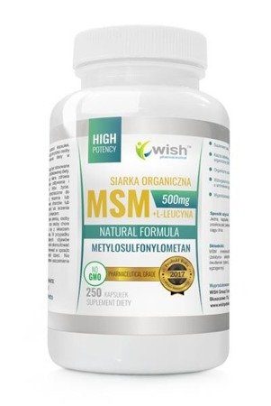 WISH Siarka Organiczna MSM 500mg + L-Leucyna Natural Formula suplement diety 250 kapsułek